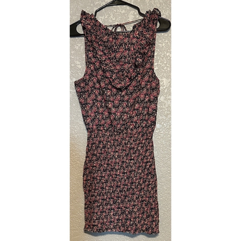 Free People Women S Purple Floral‎ Smocked Mini Dress Ruffle Neck Cotton boho